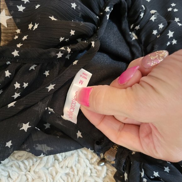 🖤Black Ruffle Maxi Off the Shoulder Dress with White Stars Pattern🖤 - Picture 7 of 8